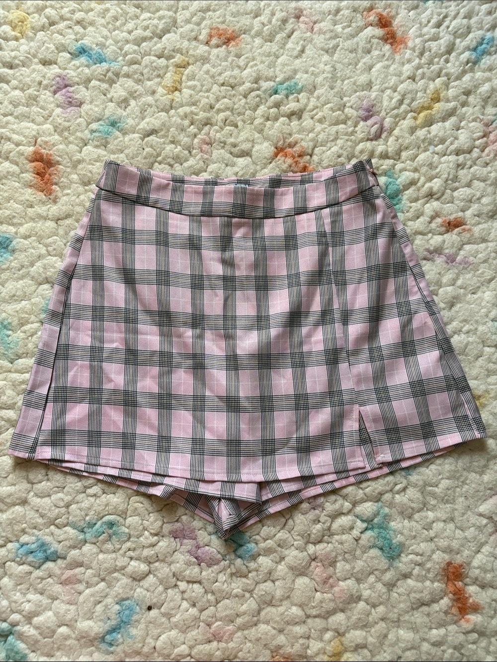 Pink Plaid Women’s Skort with Side Slits